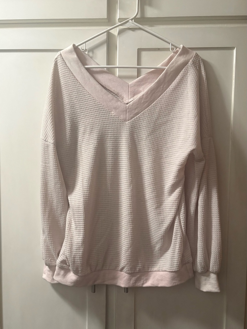 Pale Pink V-Neck Waffle Knit Sweater